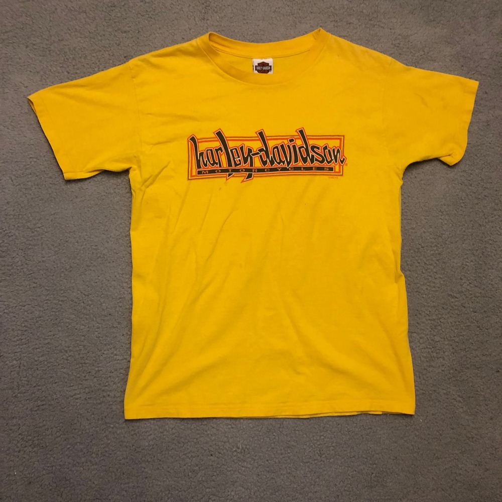 Vtg 2002 Harley Davidson T Shirt McCoy's Green Bay WI Yellow Mens L Graphic Tee